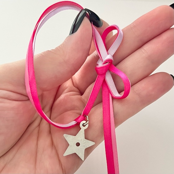 VTG Christian Dior Beauty Pink Ribbon Bow & Star Charm Tie Around Bracelet - Picture 11 of 14